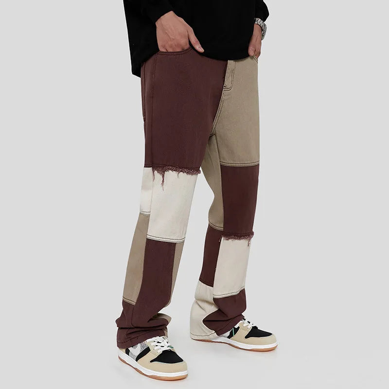 Two-coloured trousers with straight cut and panels