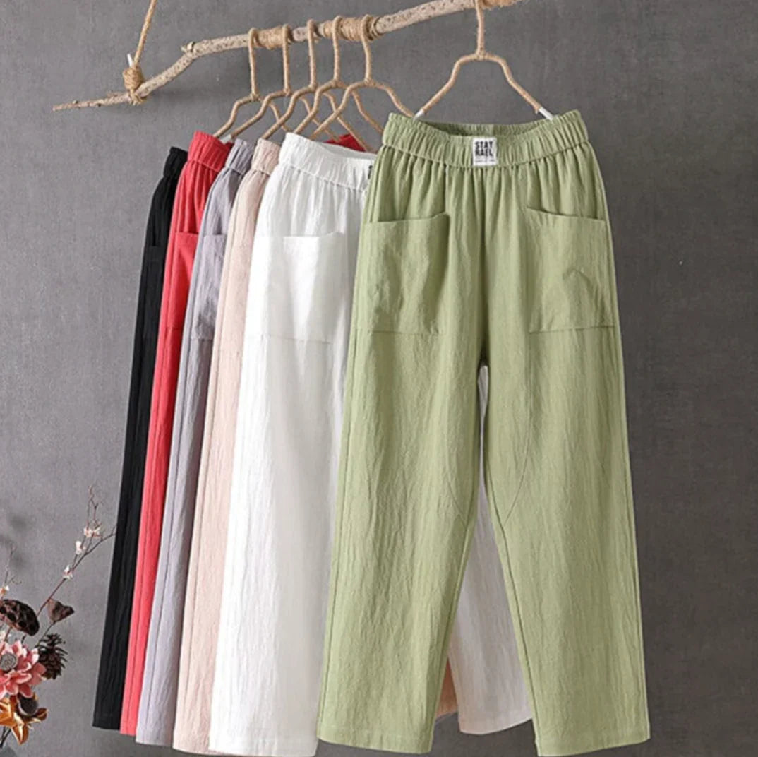 KLARA - Casual cotton and linen trousers with elasticated waist