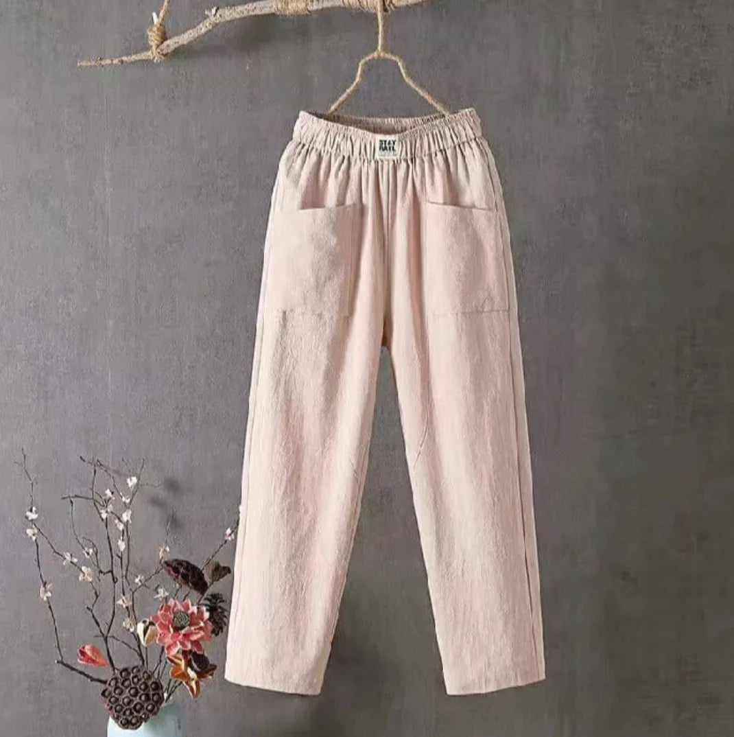 KLARA - Casual cotton and linen trousers with elasticated waist