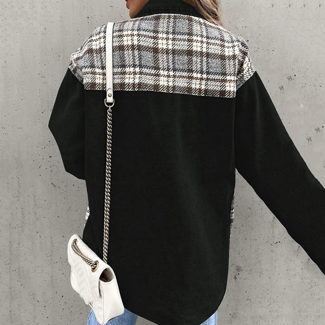 Fashionable chequered oversized denim jacket for women