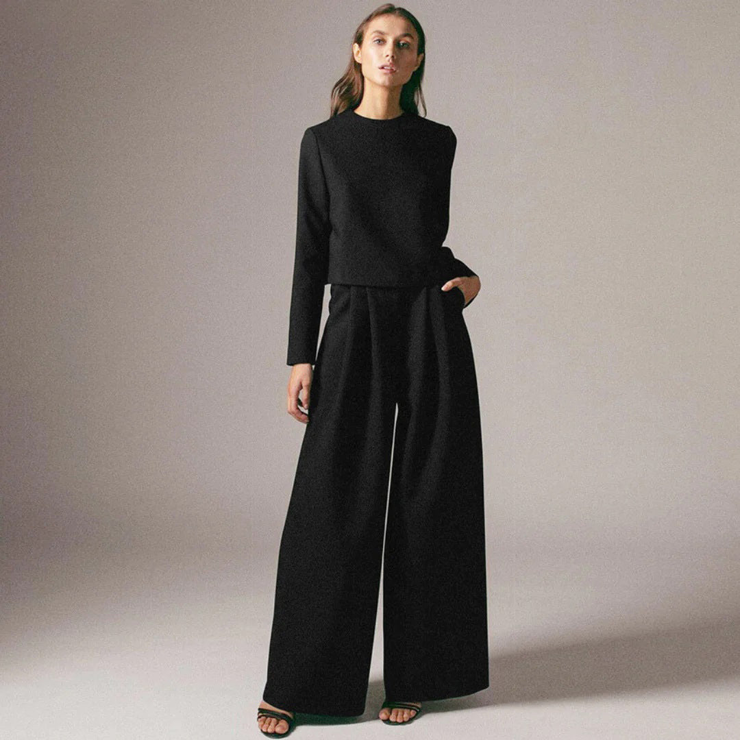 Cropped Long Sleeve and Wide Leg Pants Set