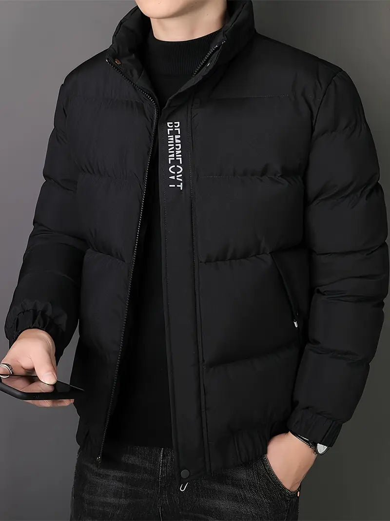 Puffer jacket for men, older model, polyester 100%, stand-up collar