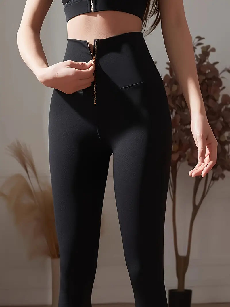 Plain Yoga Pants With Front Zip