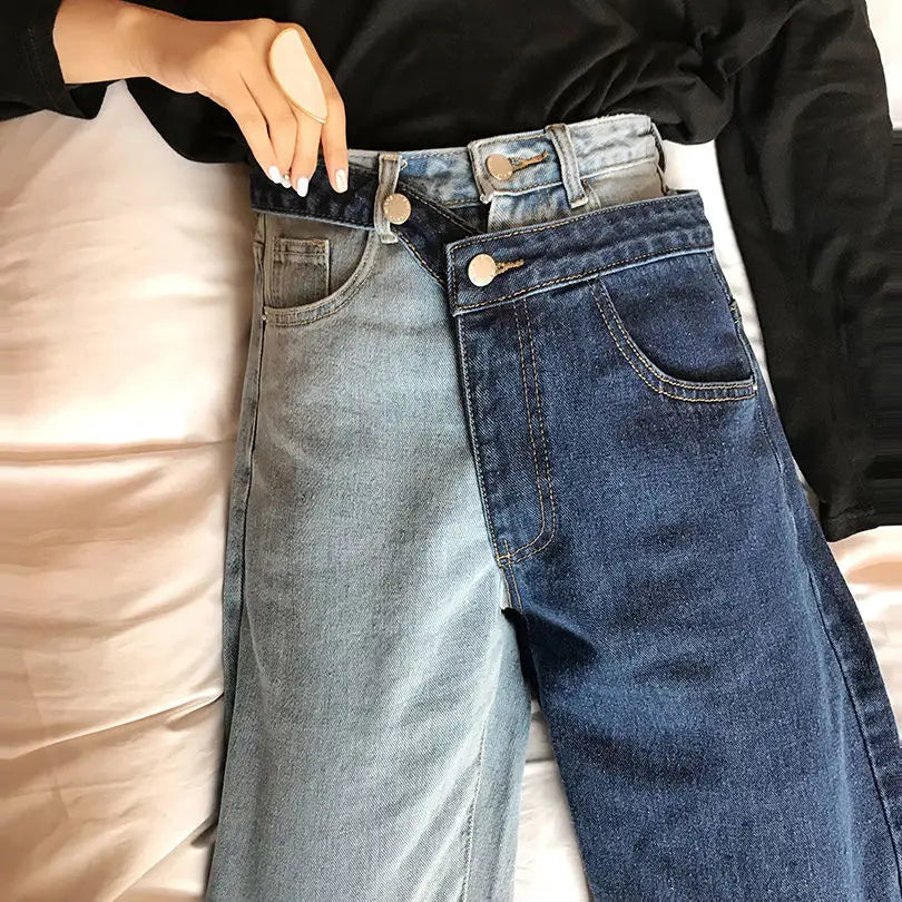 High-waisted straight jeans with contrast splice