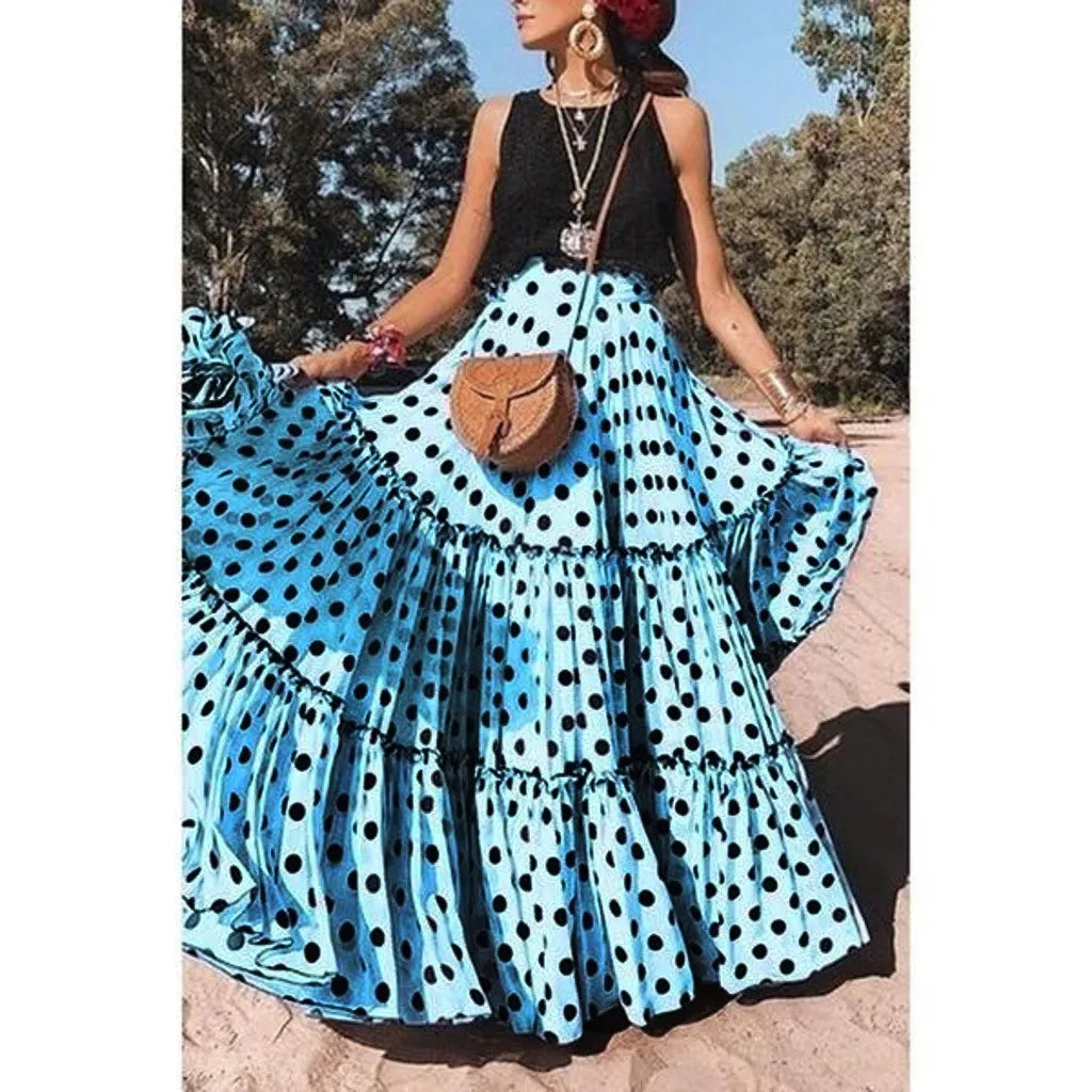 Bohemian Maxi Skirt With Polka Dot Pattern