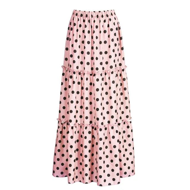 Bohemian maxi skirt with polka dot pattern