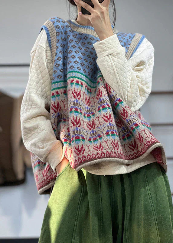 Oversized print wool knit waistcoat