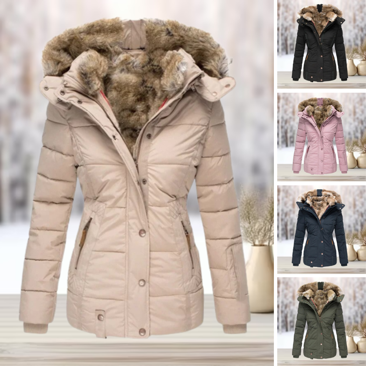 Elegant fur winter jacket with hood