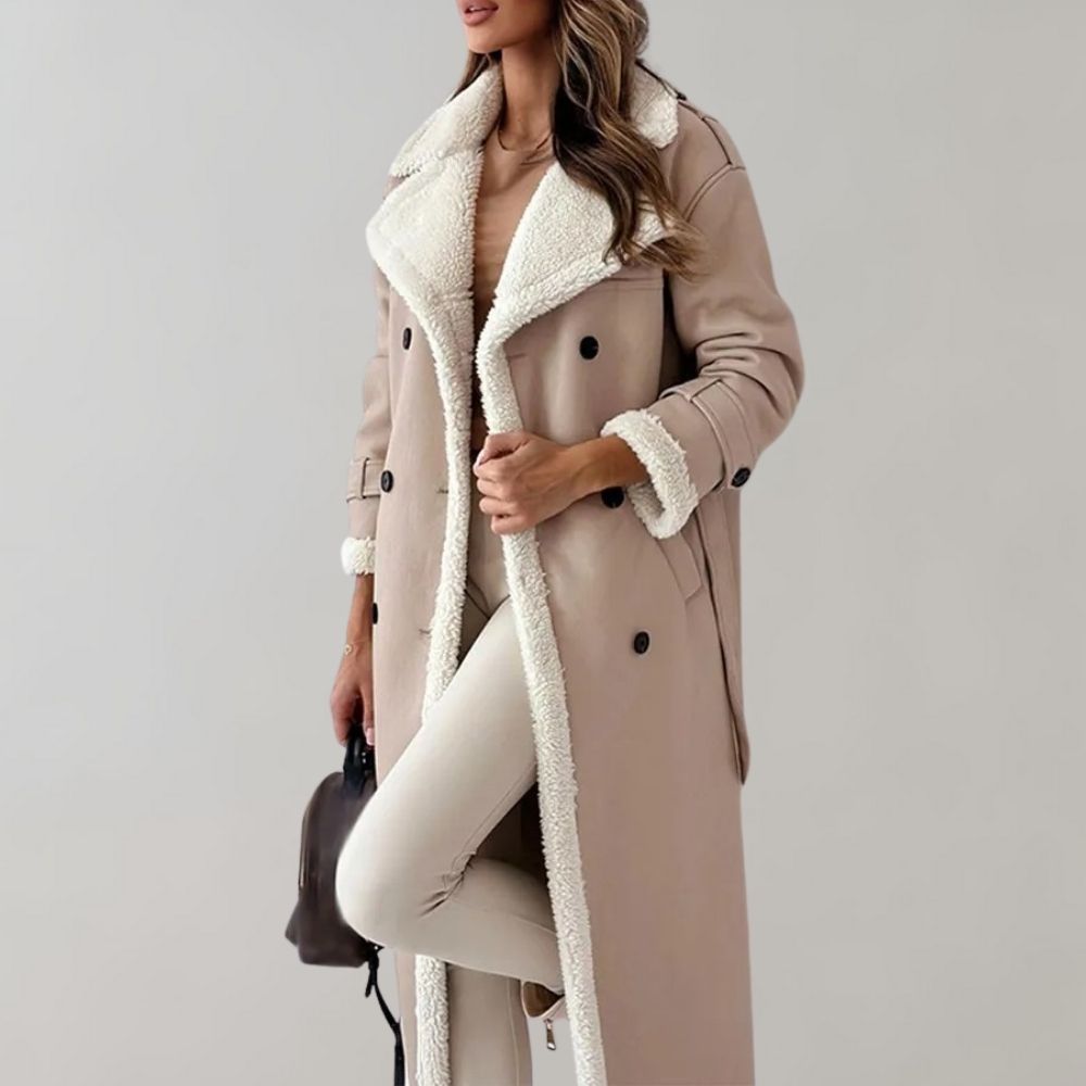 Stylish single-breasted winter coat in soft leather