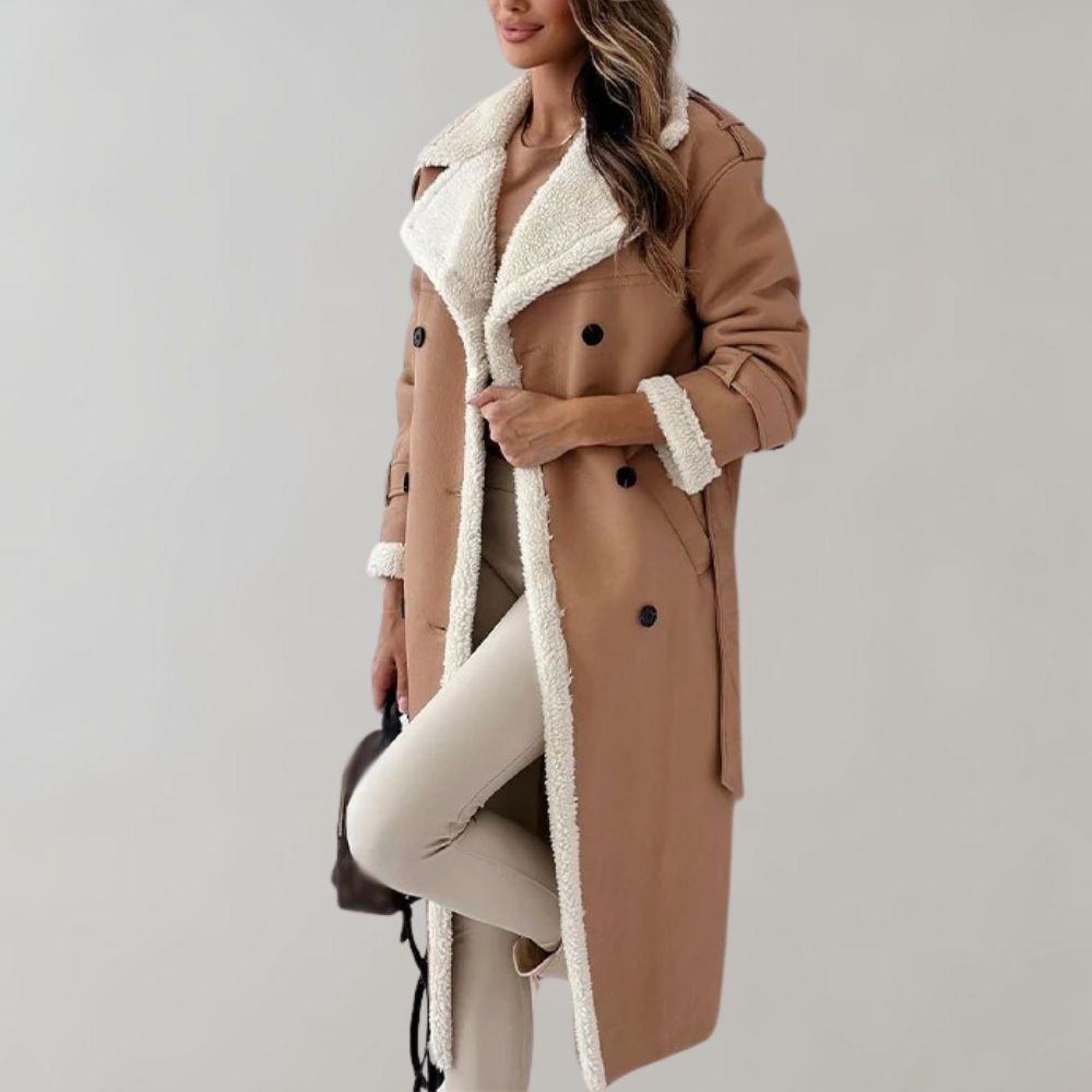 Stylish single-breasted winter coat in soft leather