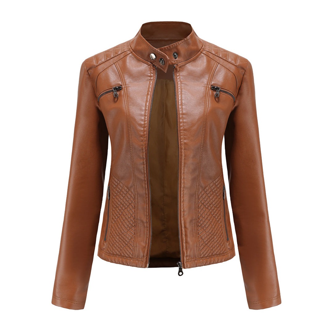 Stylish quilted leather jacket with zip