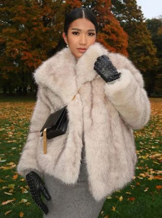 Elegant fluffy faux fur coat