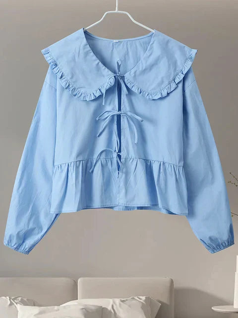 Chic lace-up blouse with doll collar for women