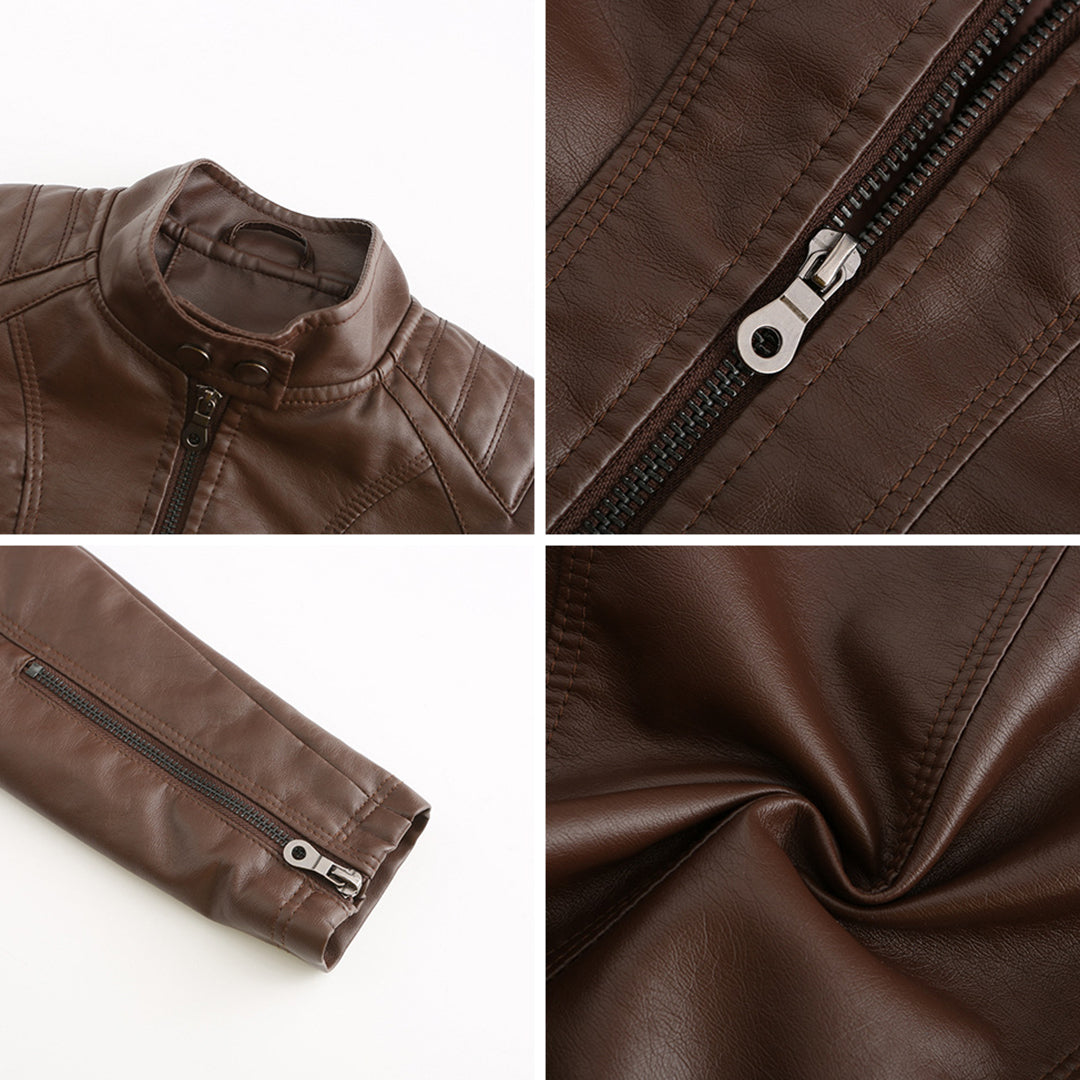 Stylish quilted leather jacket with zip