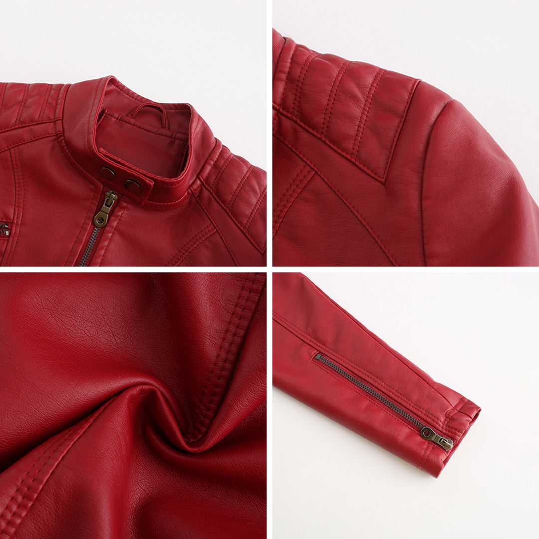 Stylish quilted leather jacket with zip