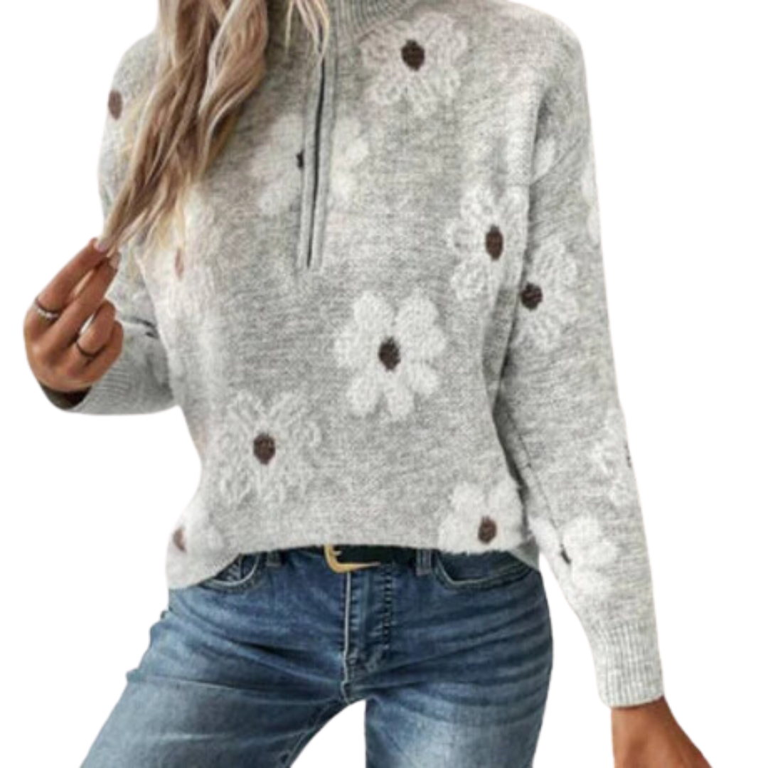 Lyanna | Winter Floral Half Zip Sweater For Women