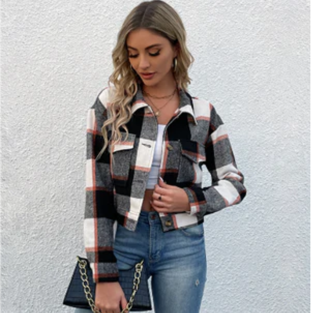 Kerslen | Winter Plaid Cropped Jacket For Women