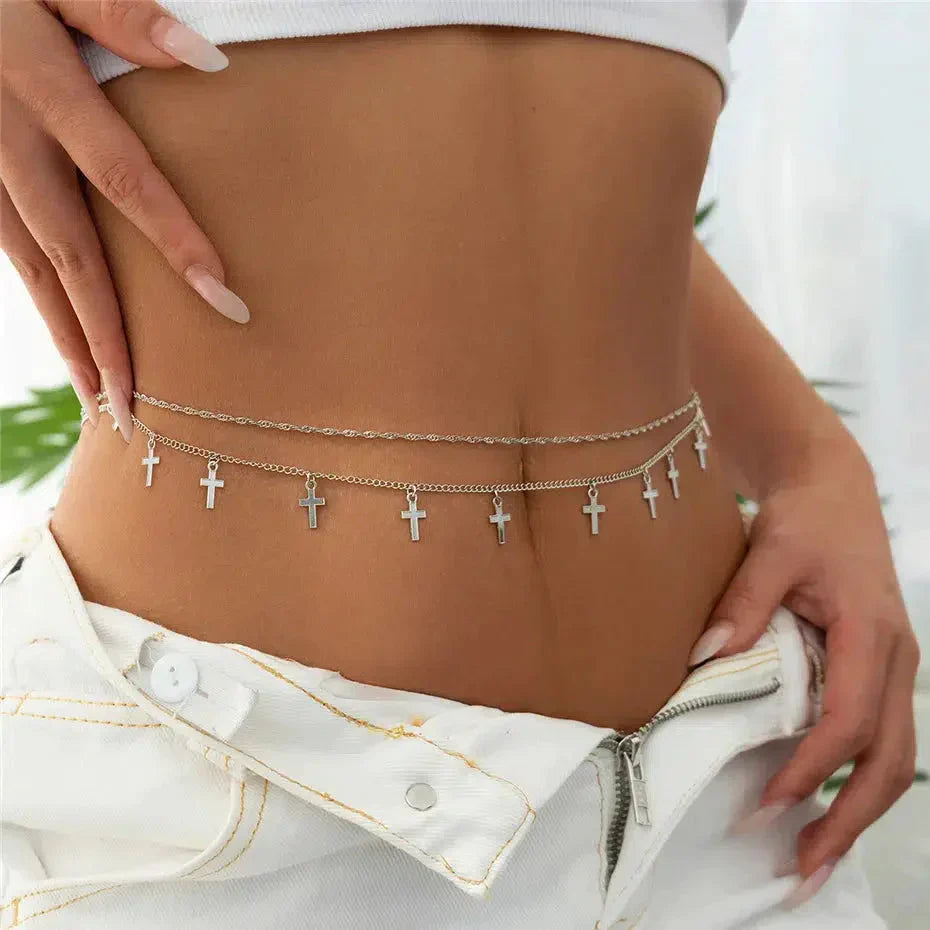 Elegant belly chain with cross pendants