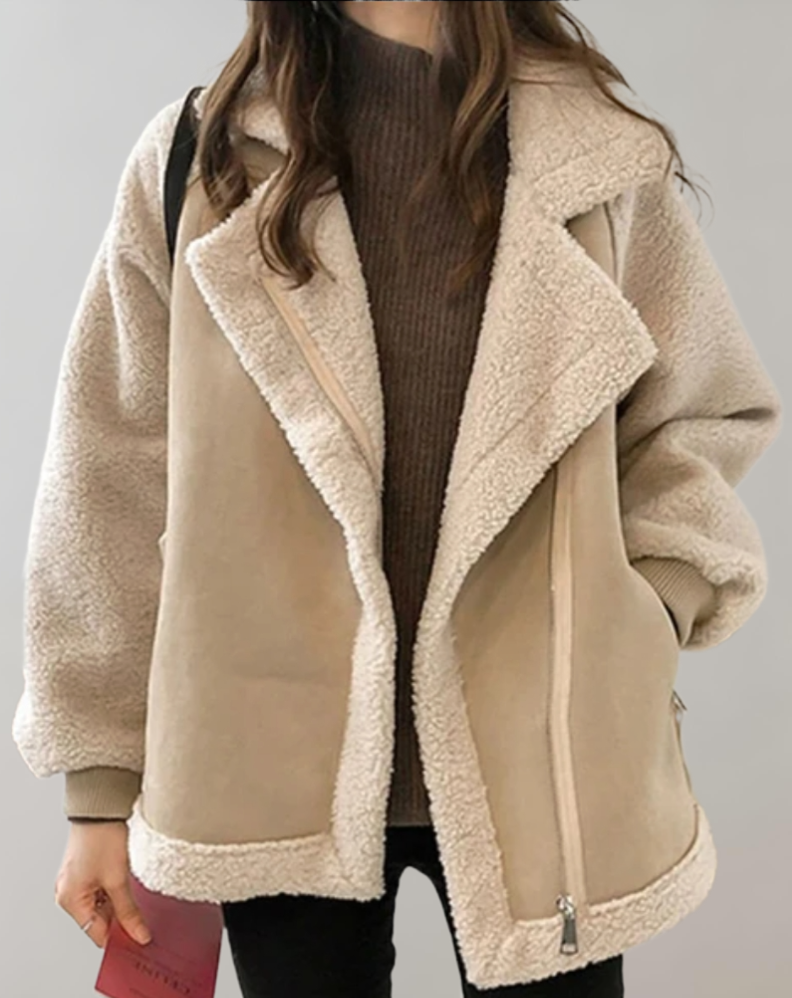 Emma - Nice fitting semi thick faux winter coat with side pockets and large collars