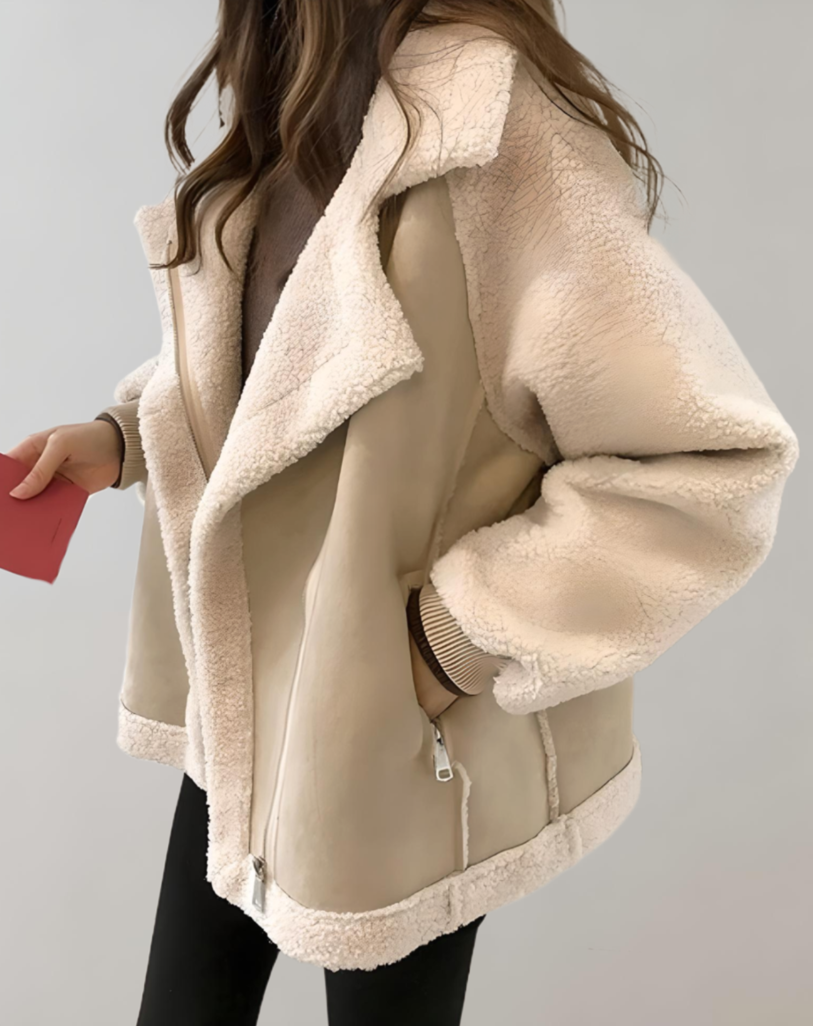 Emma - Nice fitting semi thick faux winter coat with side pockets and large collars