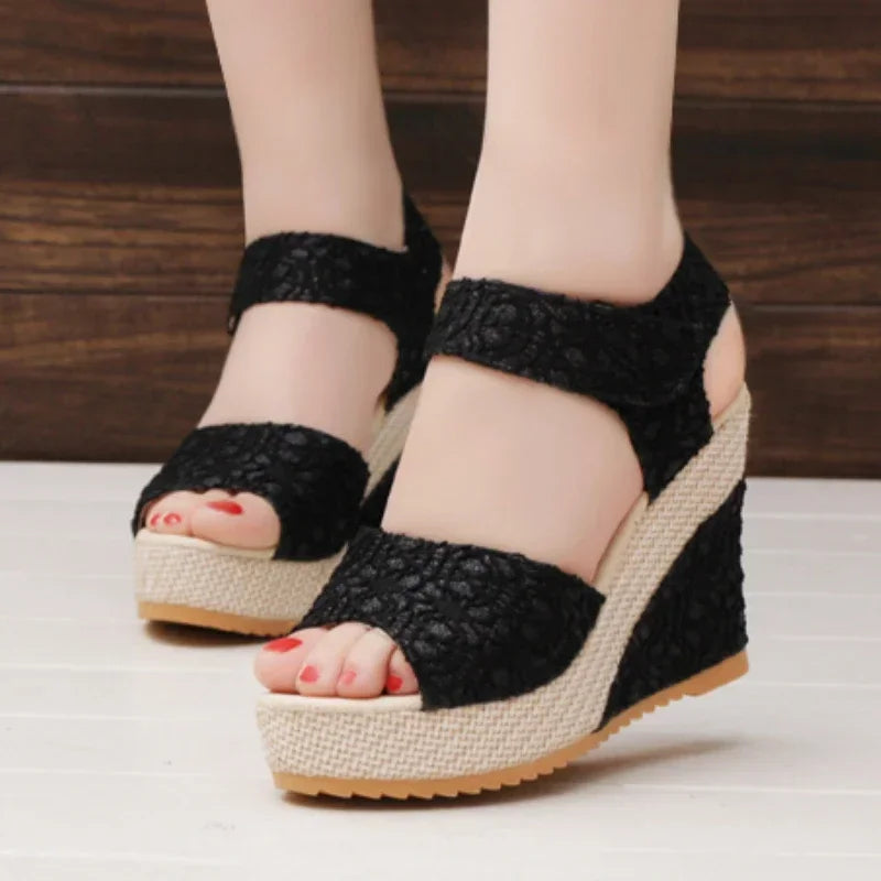 Wedge Heel Sandals Mesh Peep Toe Platform High Heel