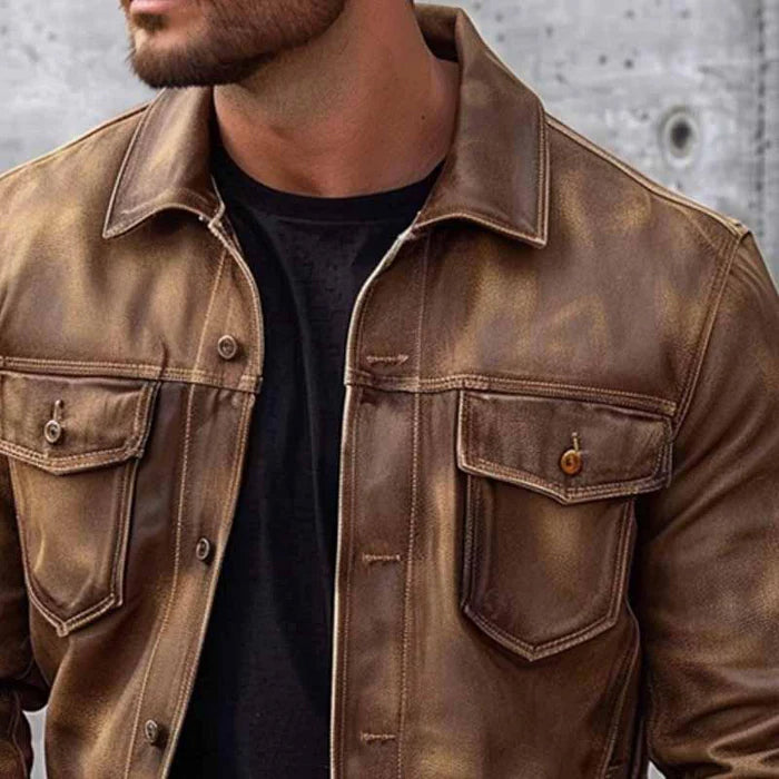 Retro leather jacket for men