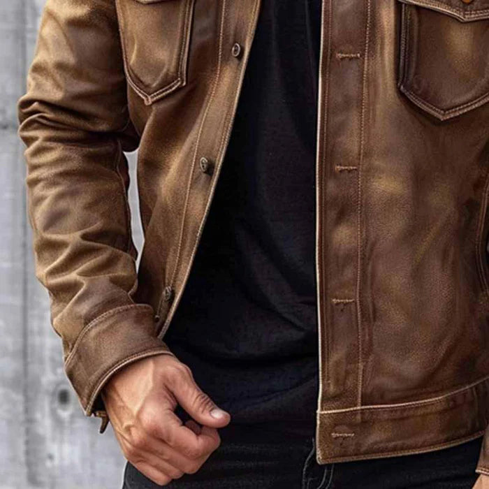 Retro leather jacket for men