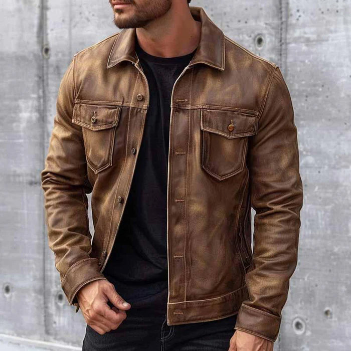 Retro leather jacket for men