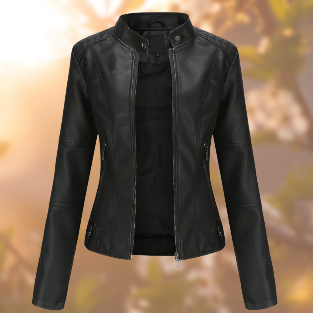 Cara™ - Biker-Style Leather Jacket for Women