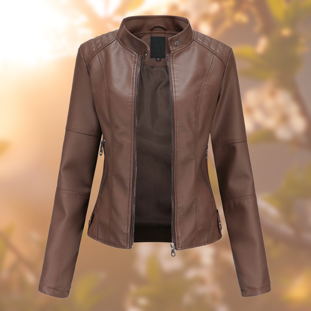 Cara™ - Biker-Style Leather Jacket for Women