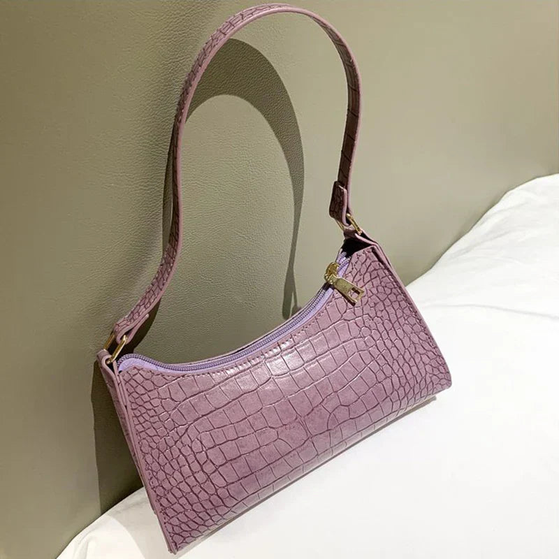 Ladies shoulder bag in PU leather with alligator pattern