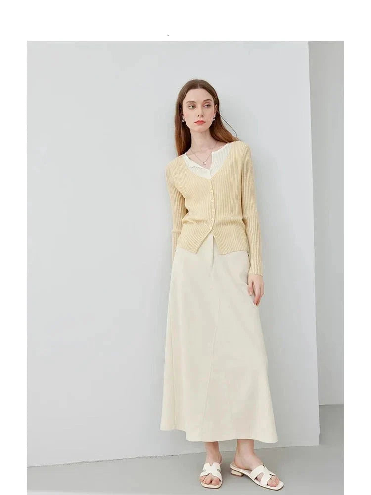 New elegant long khaki skirt in French style