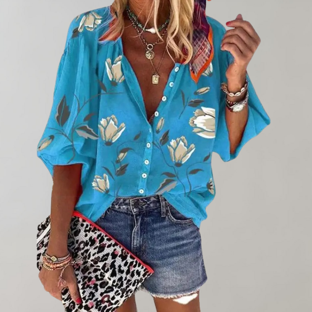 Summery women's blouse with floral pattern