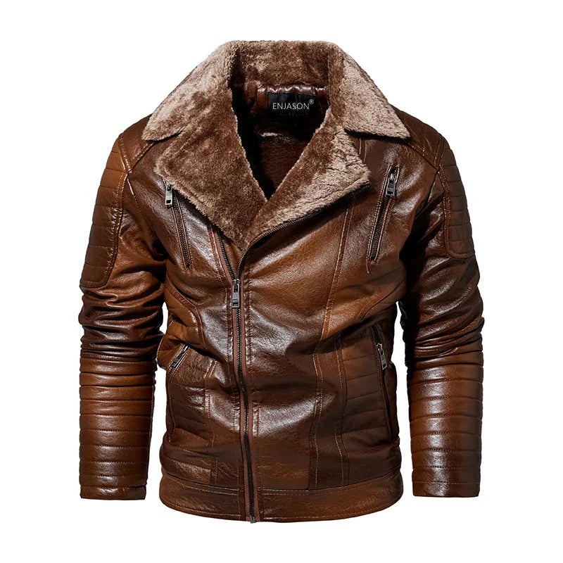 Leather Jacket Men with Fleece