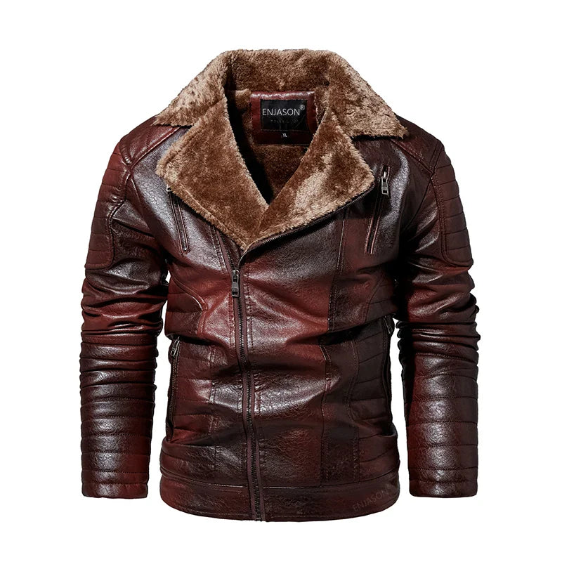 Leather Jacket Men with Fleece