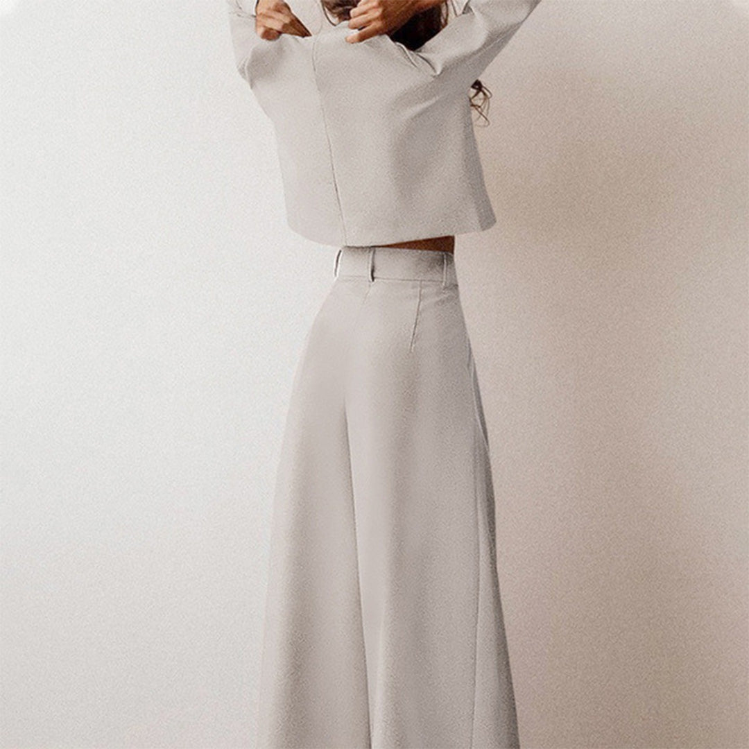 Cropped Long Sleeve and Wide Leg Pants Set