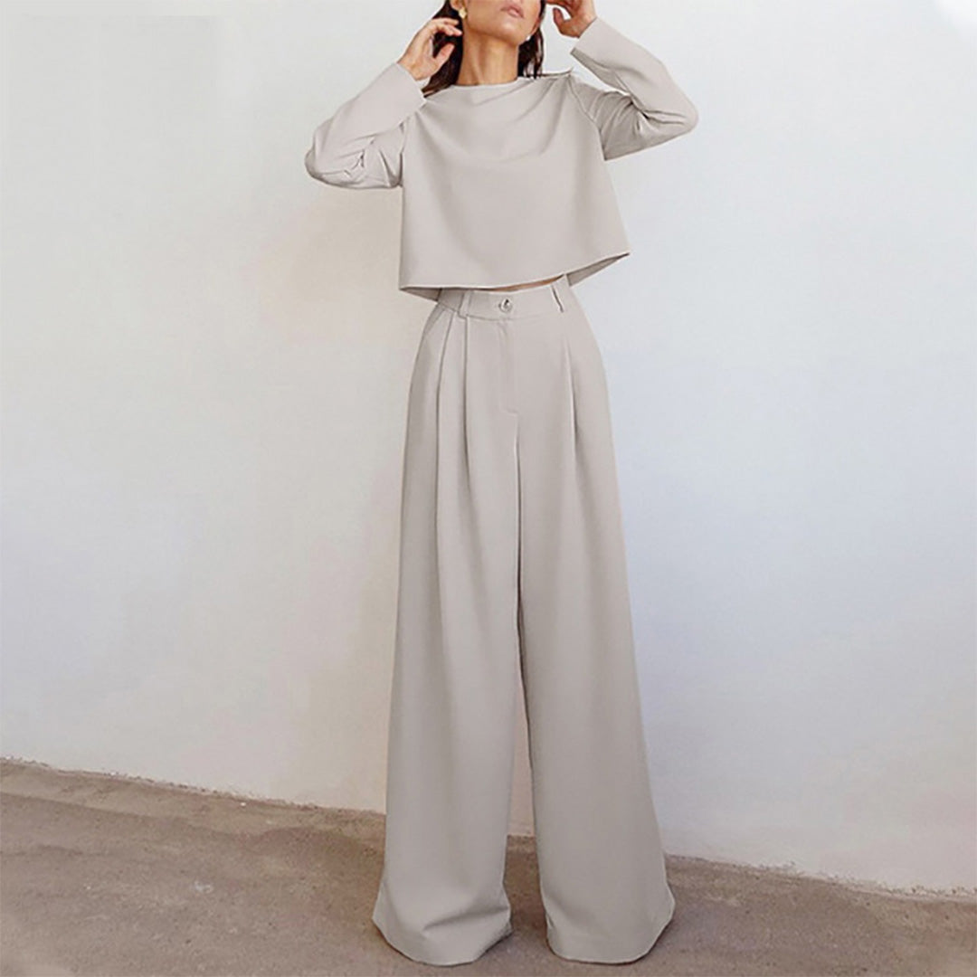 Cropped Long Sleeve and Wide Leg Pants Set