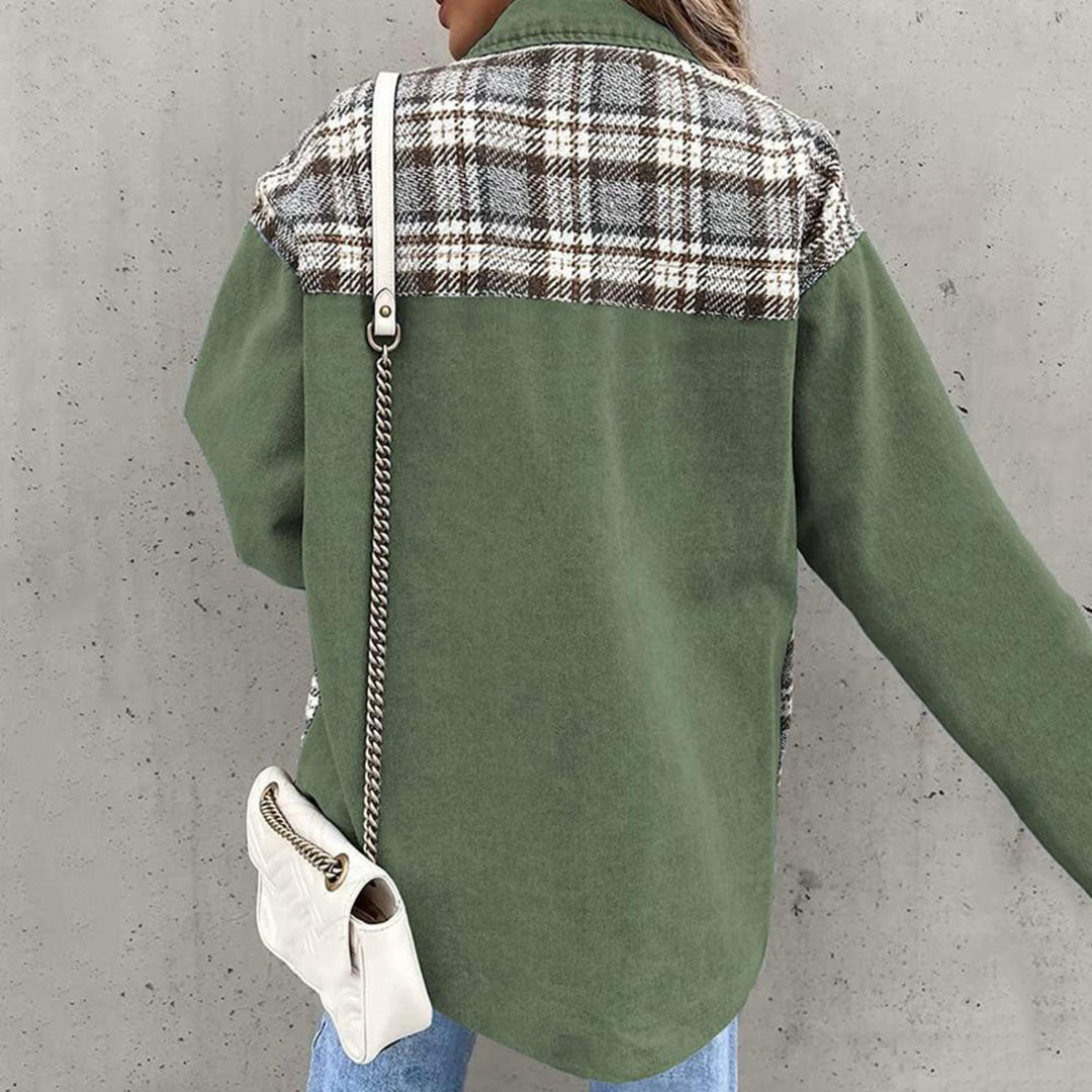 Fashionable chequered oversized denim jacket for women