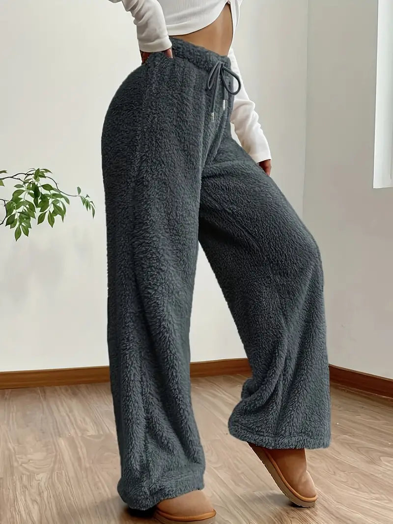 Plain Coloured Teddy Trousers With Drawstring