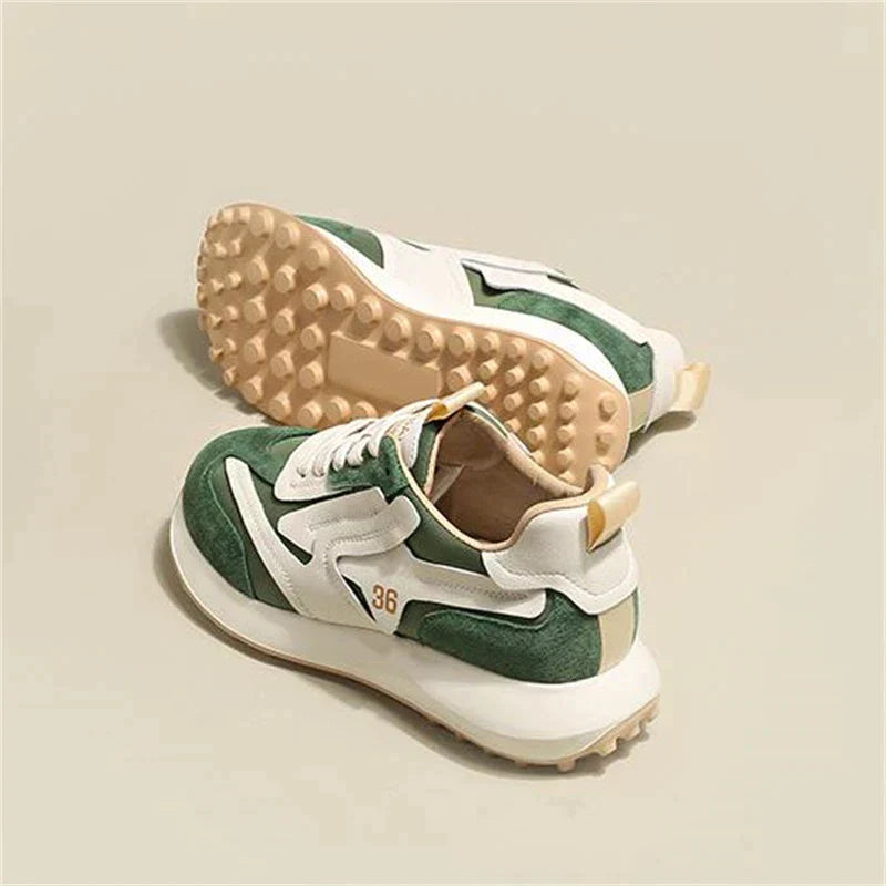 Fashionable chunky trainers with contrasting textures