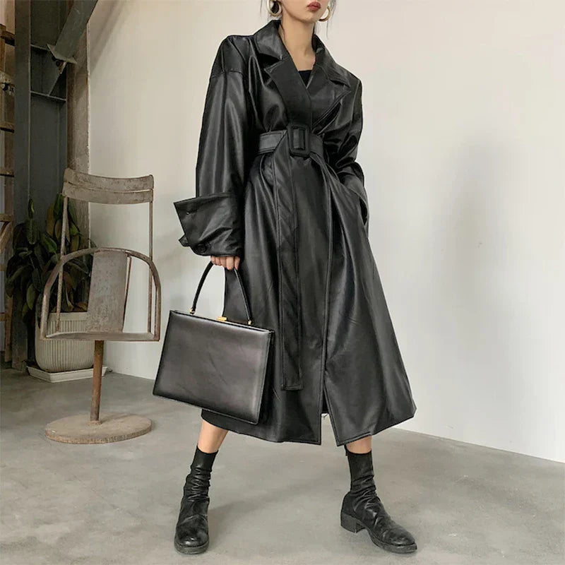 Oversized leather trench coat