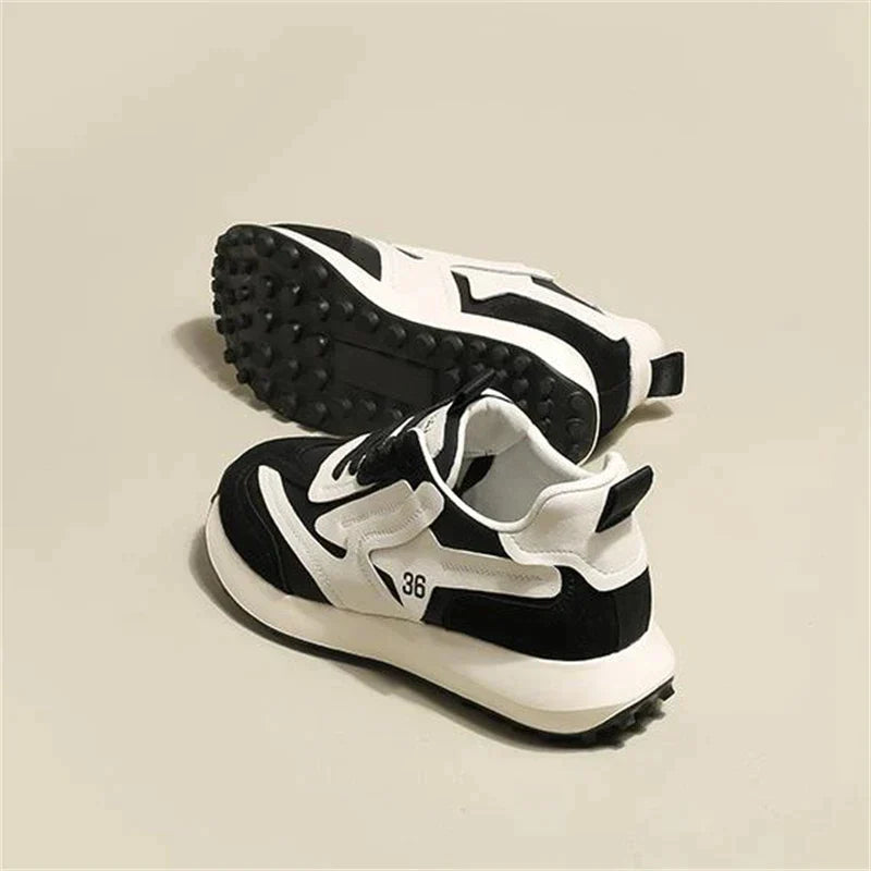 Fashionable chunky trainers with contrasting textures