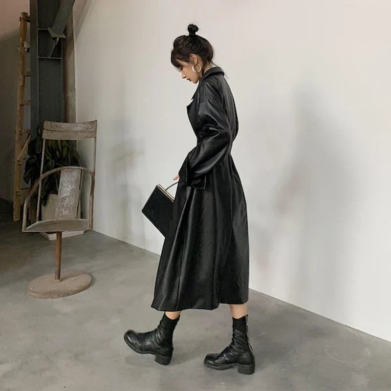 Oversized leather trench coat