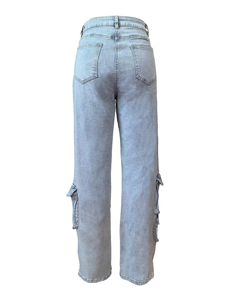 Stretch Denim Cargo Trousers for Women