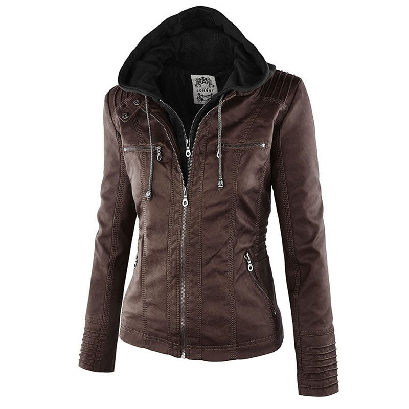 Ladies hooded jacket: Basic PU jacket