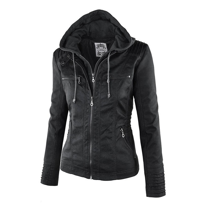 Ladies hooded jacket: Basic PU jacket