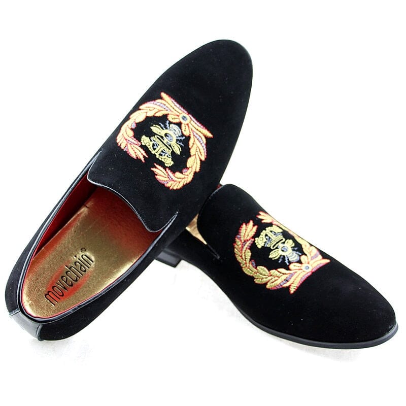 Velvet loafers with embroidered coat of arms