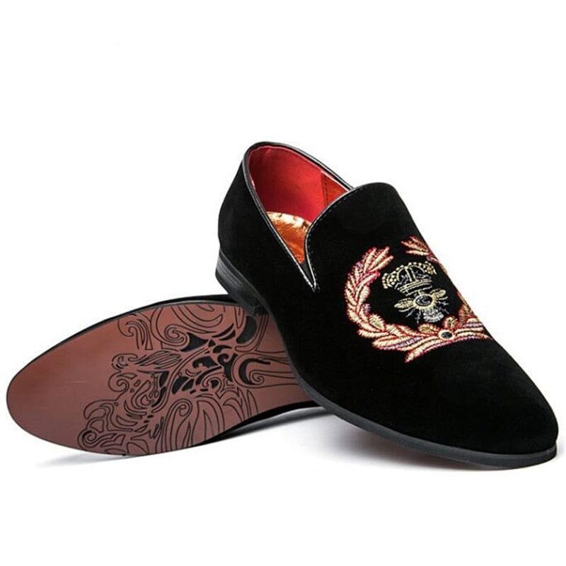 Velvet loafers with embroidered coat of arms