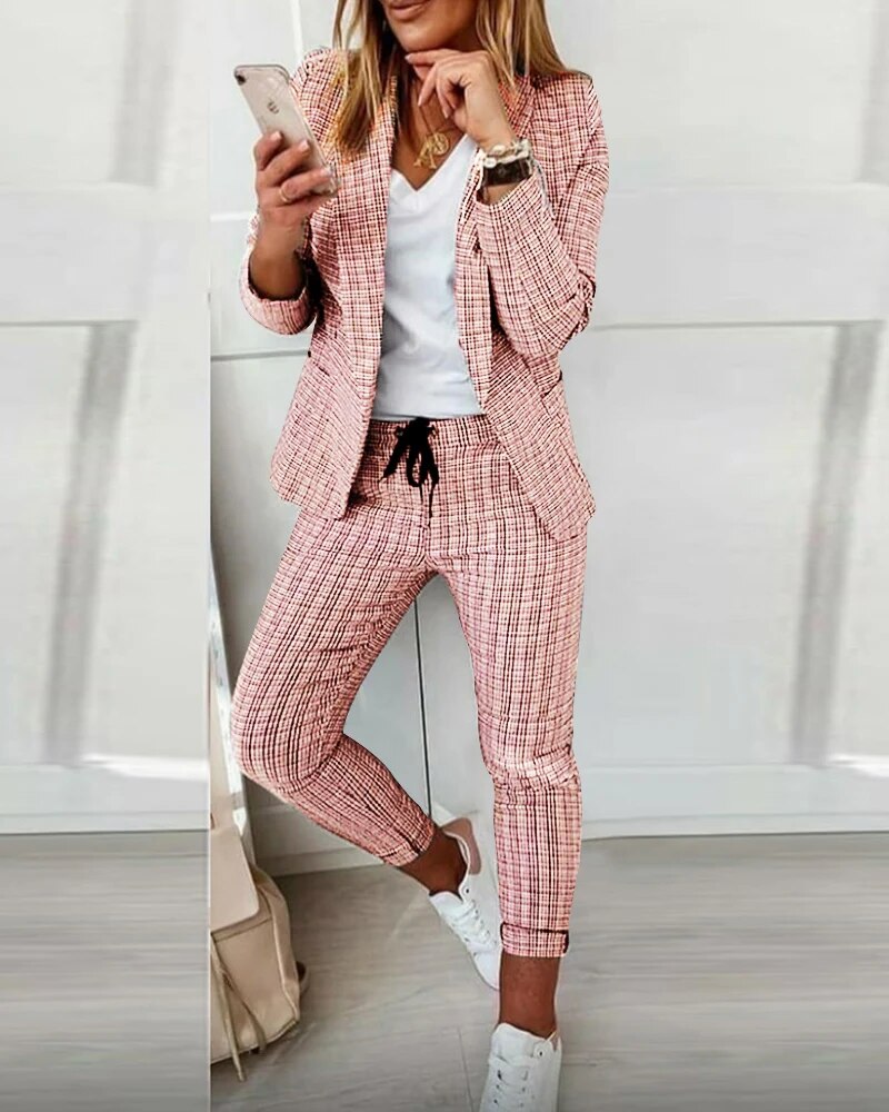 Casual Street Plaid Long Sleeve Two Piece Set