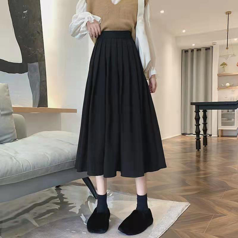 Vintage brown high-waisted pleated skirt